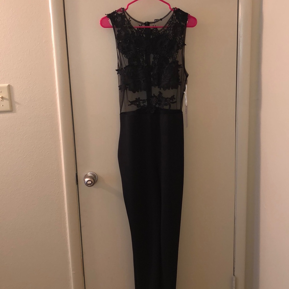 Embroidered mesh jumpsuit